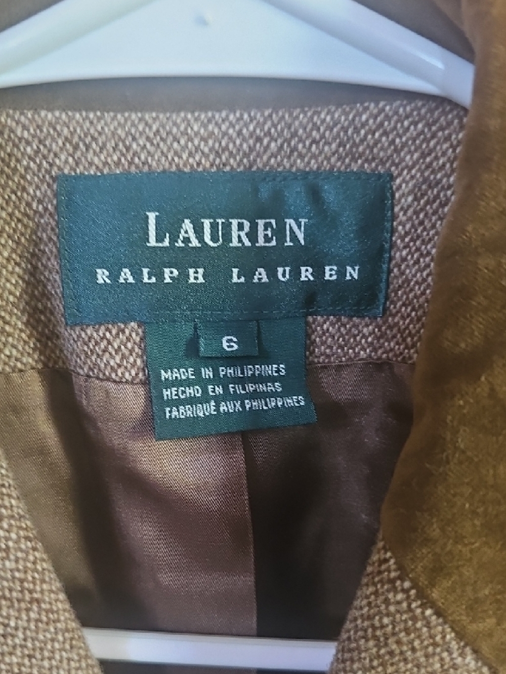 Lauren Ralph Lauren Brown Tweed Blazer with Dark Brown Corduroy Collar - Picture 2 of 4